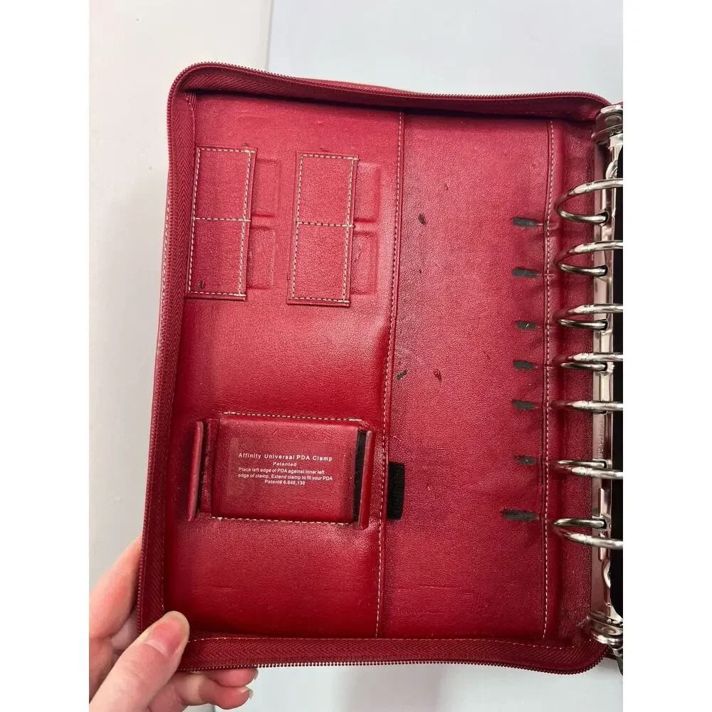 Franklin Covey Planner Red Leather 6 Ring Zip Around